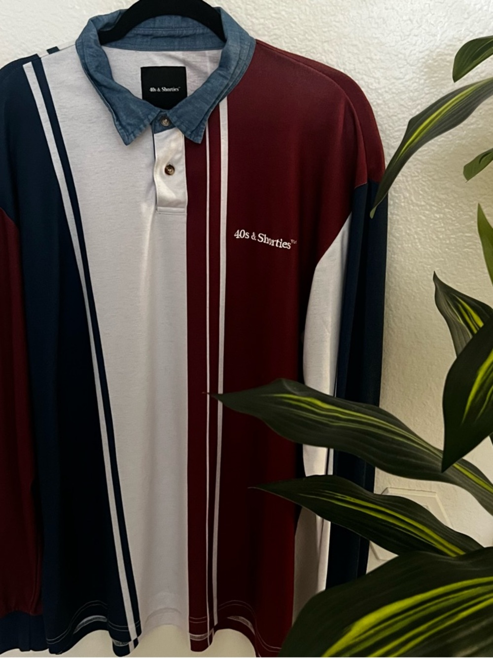 40s & Shorties Long-Sleeve Rugby Polo in Burgundy, Navy & White